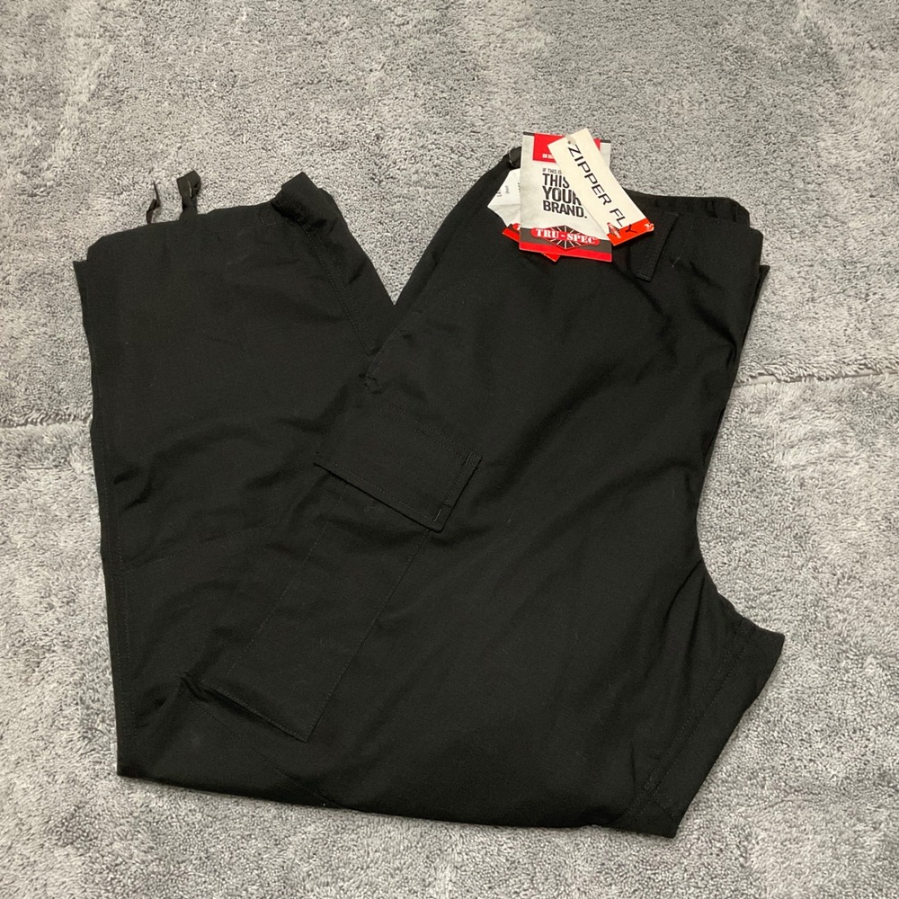Tru-Spec Mens BDU Cargo Pants Black Ripstop Tactical Zipper Fly Large Short NWT